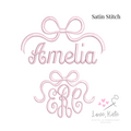 Bow Monogram and Name Topper | Satin Stitch Embroidery Design