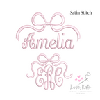 Bow Monogram and Name Topper | Satin Stitch Embroidery Design