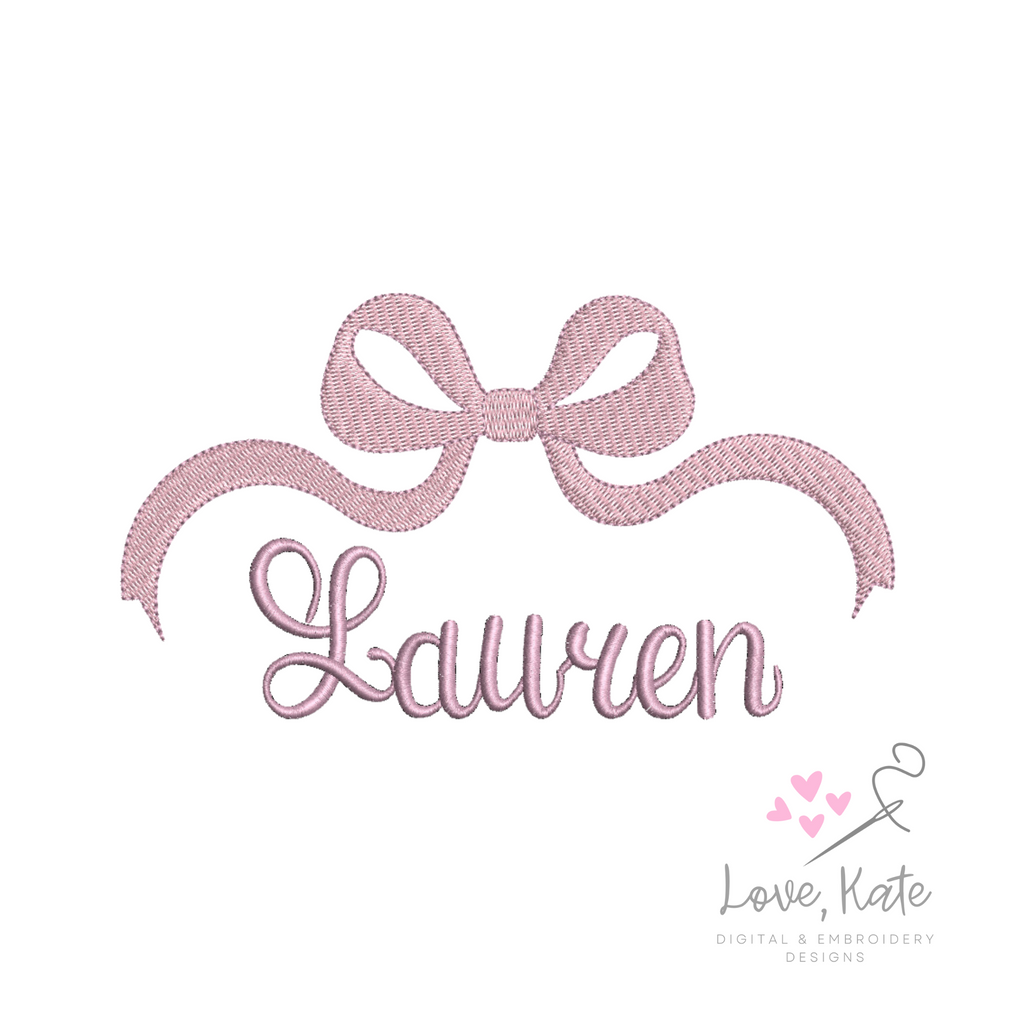 Bow Monogram and Name Topper | Fill Stitch Embroidery Design