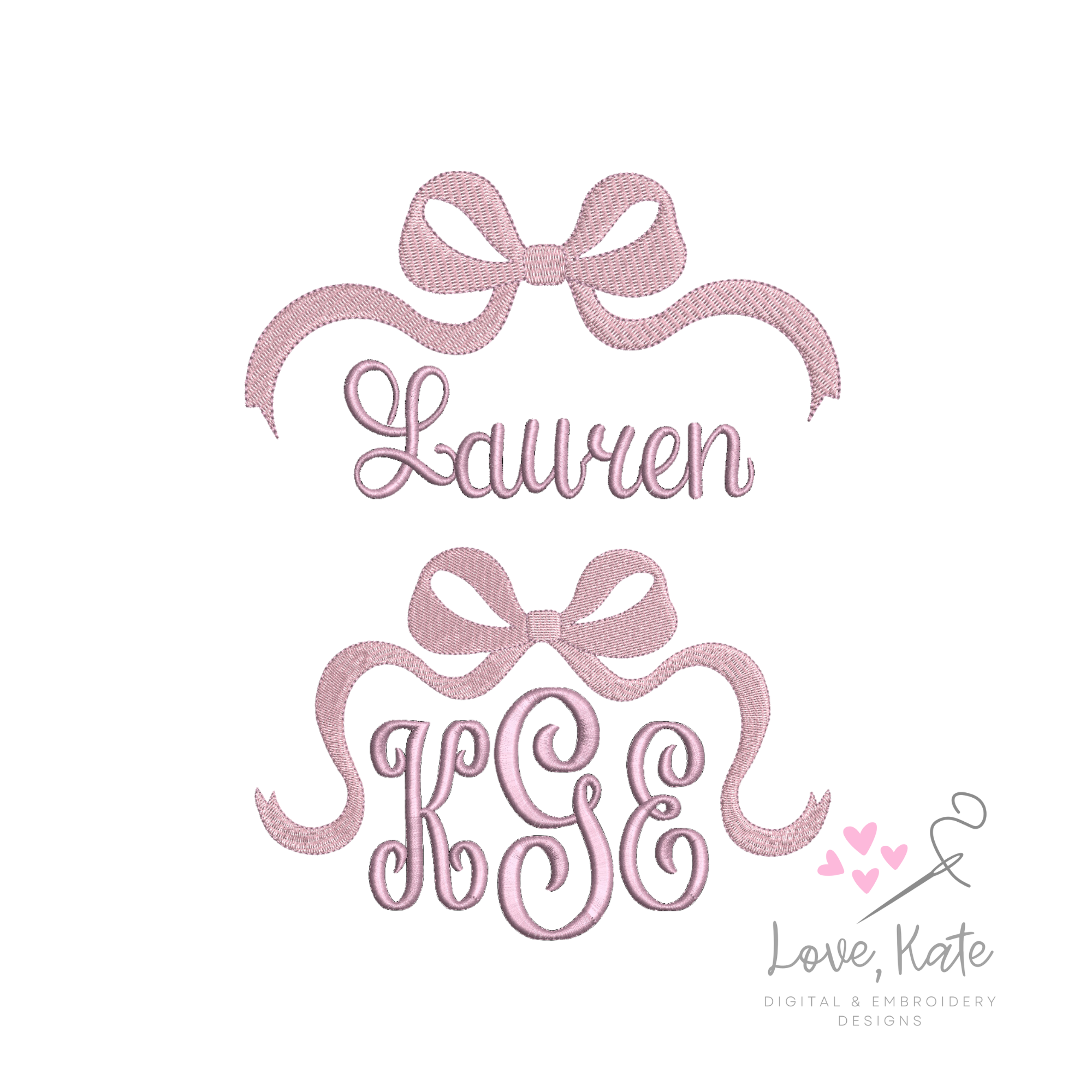 Bow Monogram and Name Topper | Fill Stitch Embroidery Design