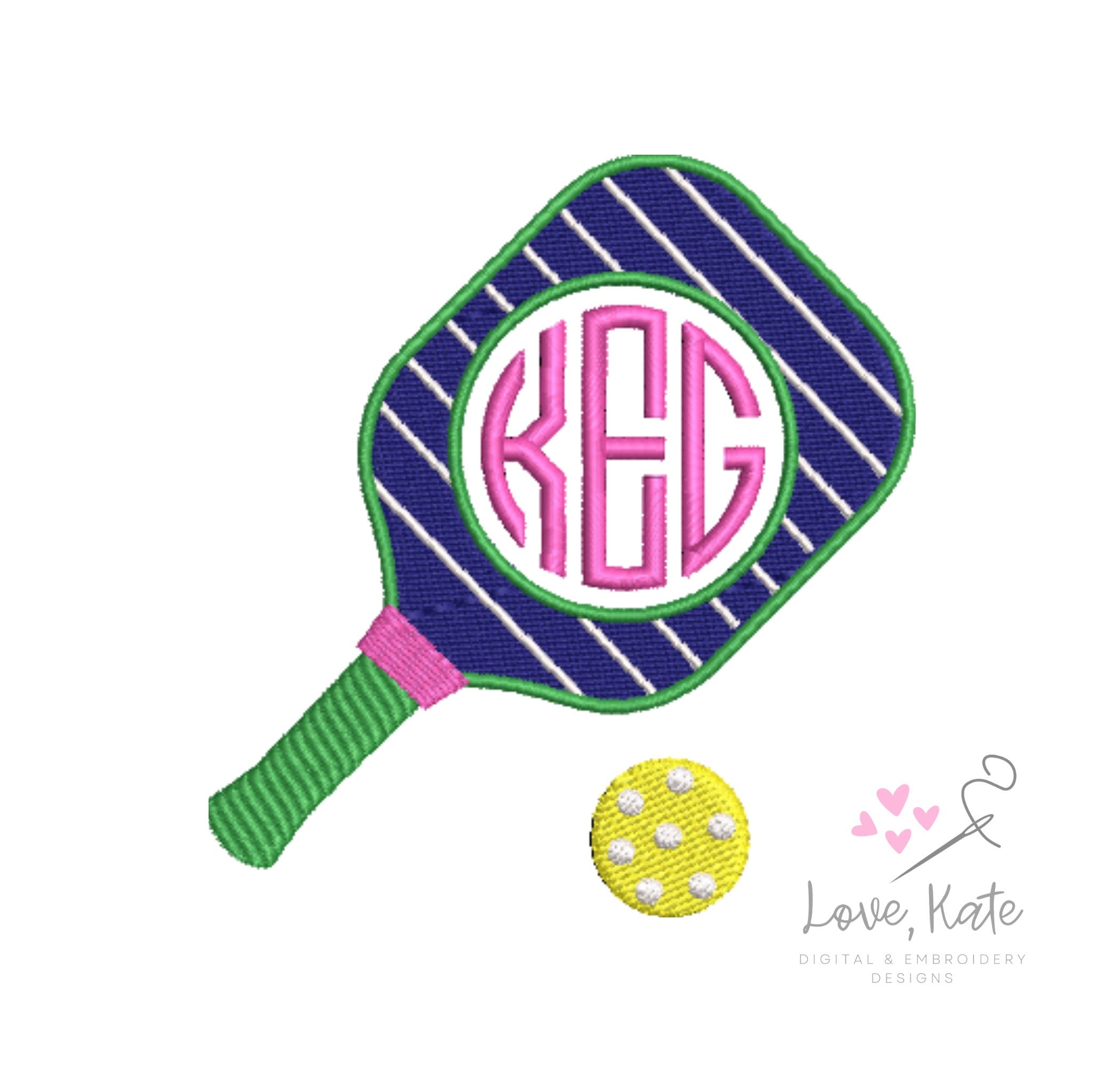 Pickleball Monogram Frame - Stitch and Appliqué Files (4 sizes)