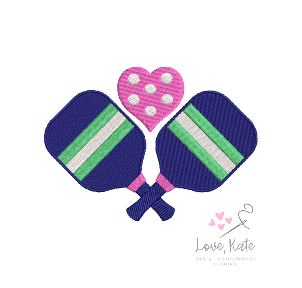 Pickleball Love Embroidery Design - Sketch and Fill Options (8 sizes)