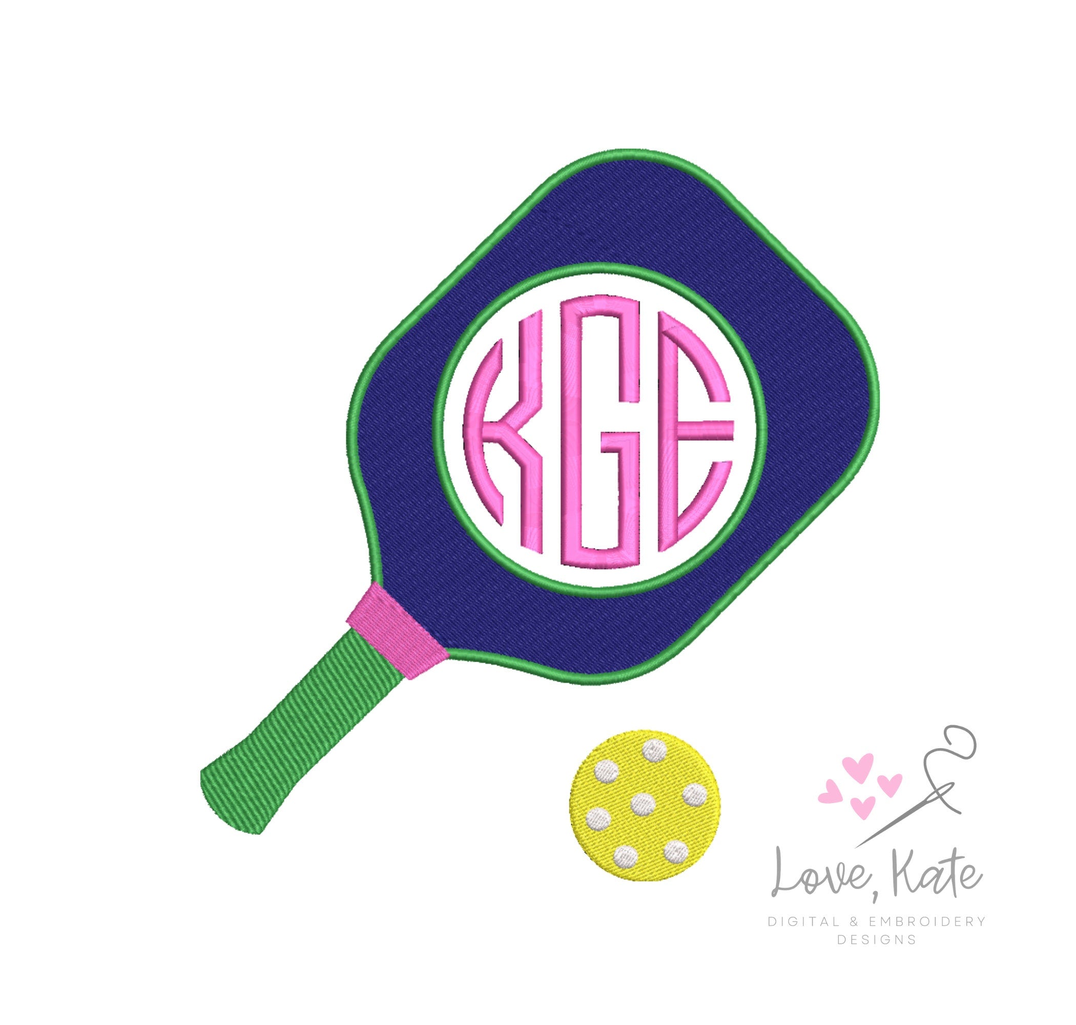 Pickleball Monogram Frame - Stitch and Appliqué Files (4 sizes)