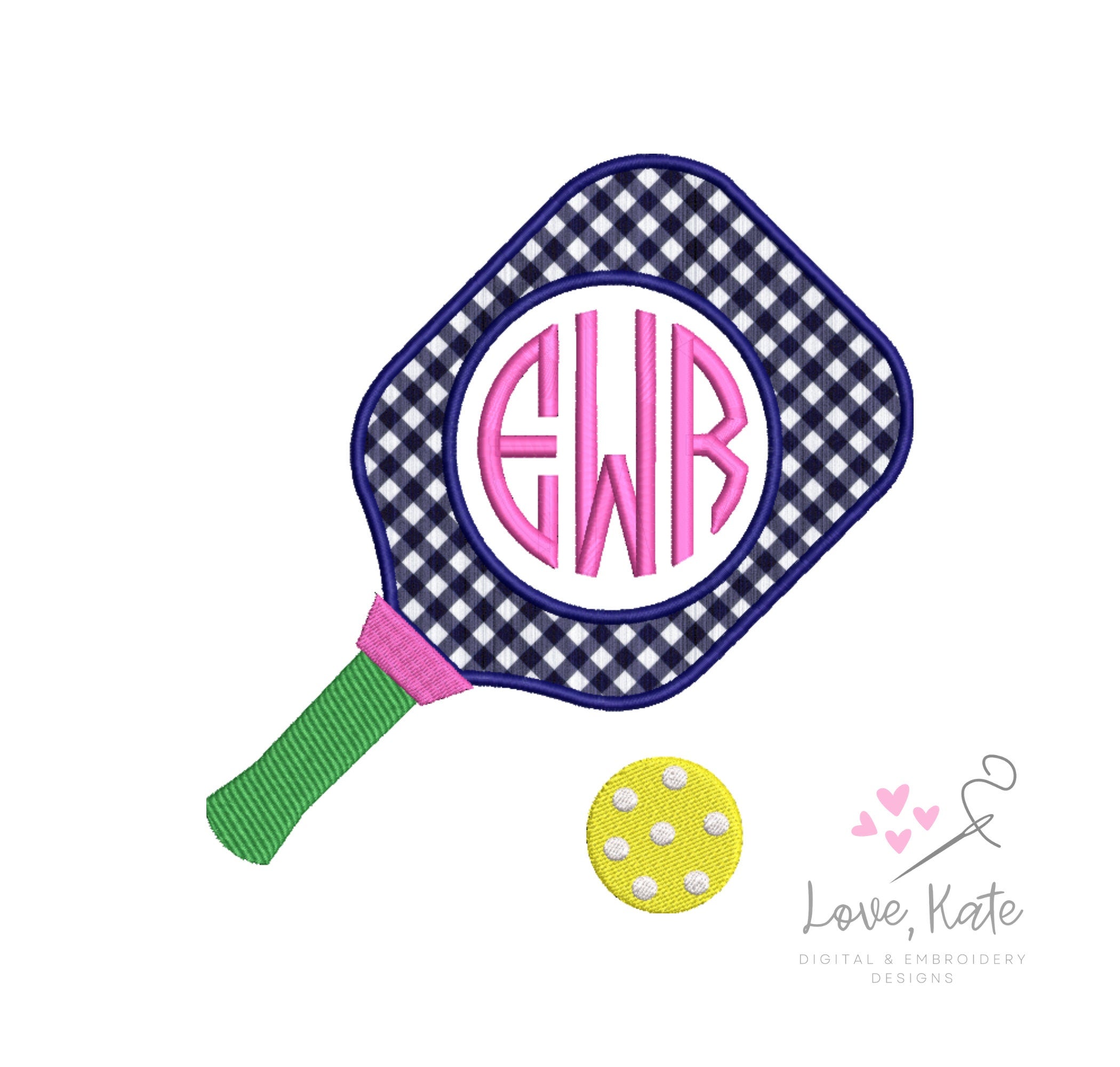 Pickleball Monogram Embroidery Frame - Appliqué and Stitch Files (4 sizes)