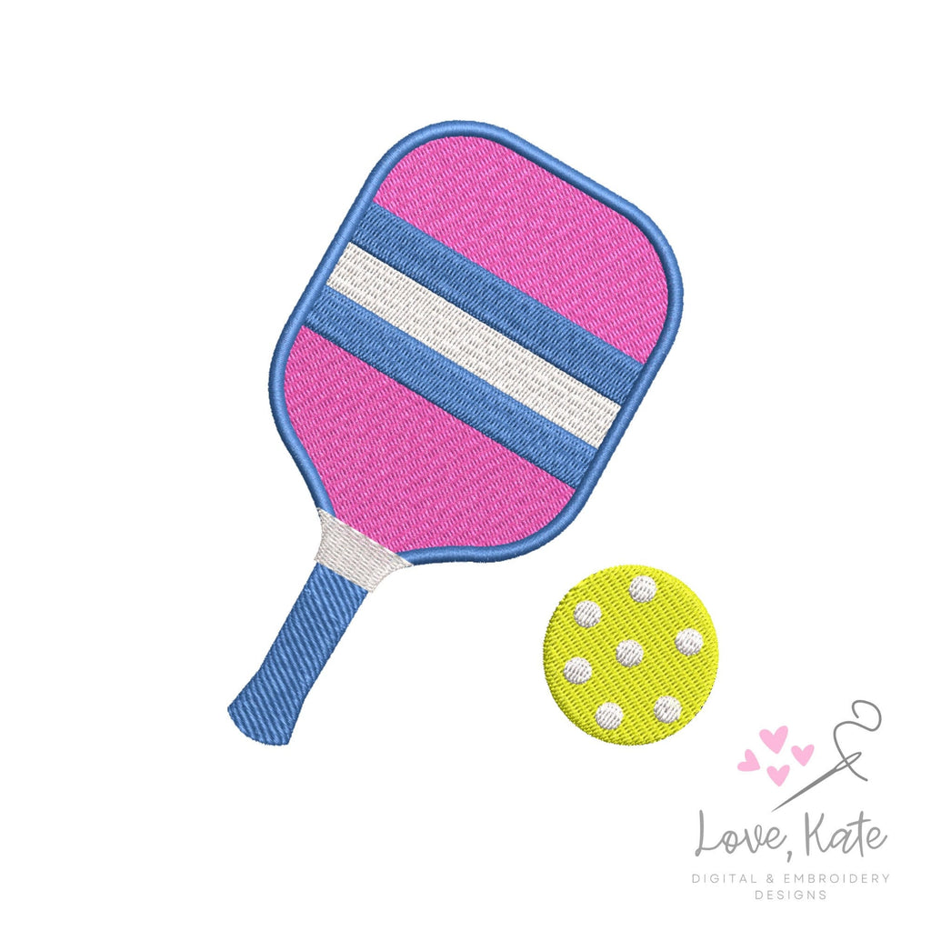 Pickleball Paddle Embroidery Design - (8 Sizes, 2 Styles - Solid and Stripes)