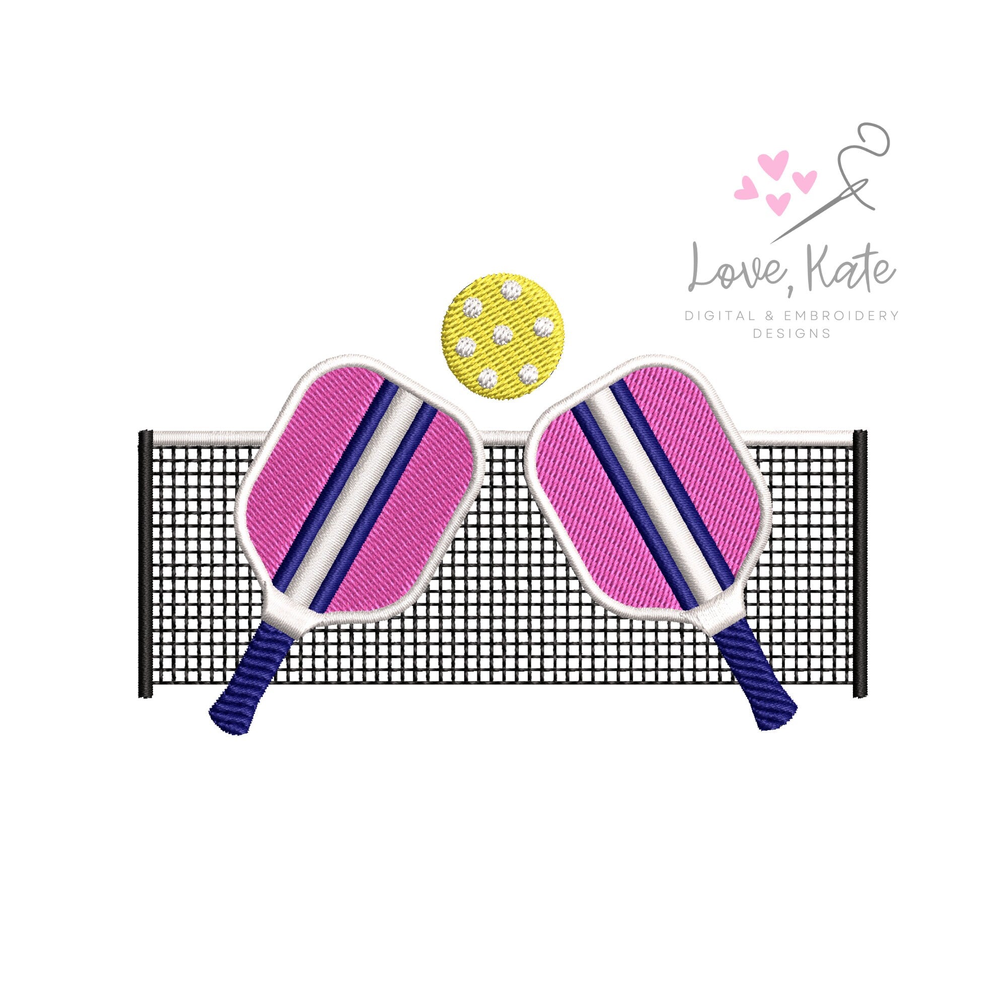 Pickleball Paddles + Net Embroidery Design (2 Styles, 3 Sizes)