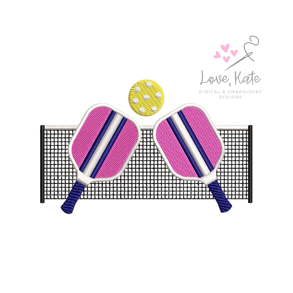 Pickleball Paddles + Net Embroidery Design (2 Styles, 3 Sizes)