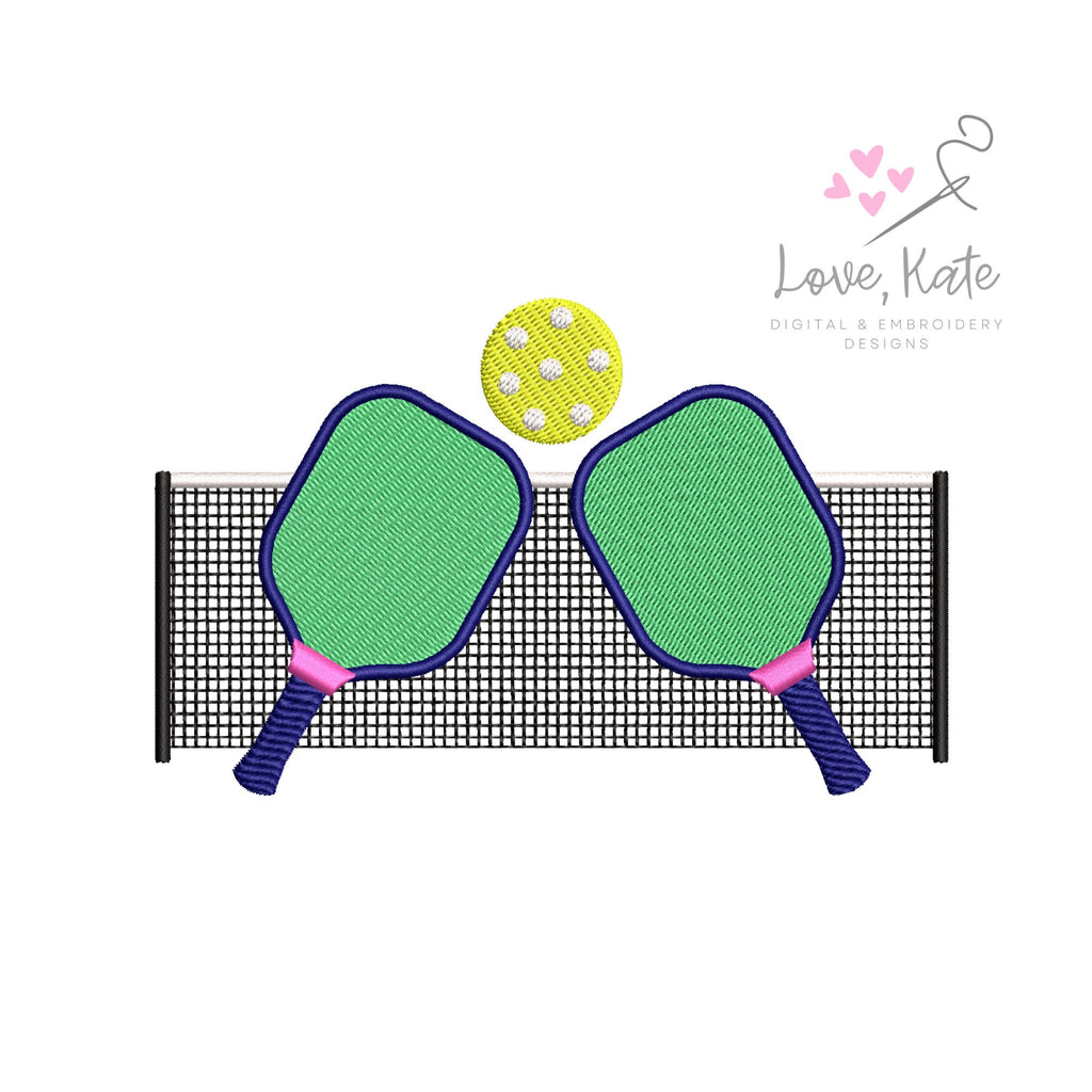 Pickleball Paddles + Net Embroidery Design (2 Styles, 3 Sizes)