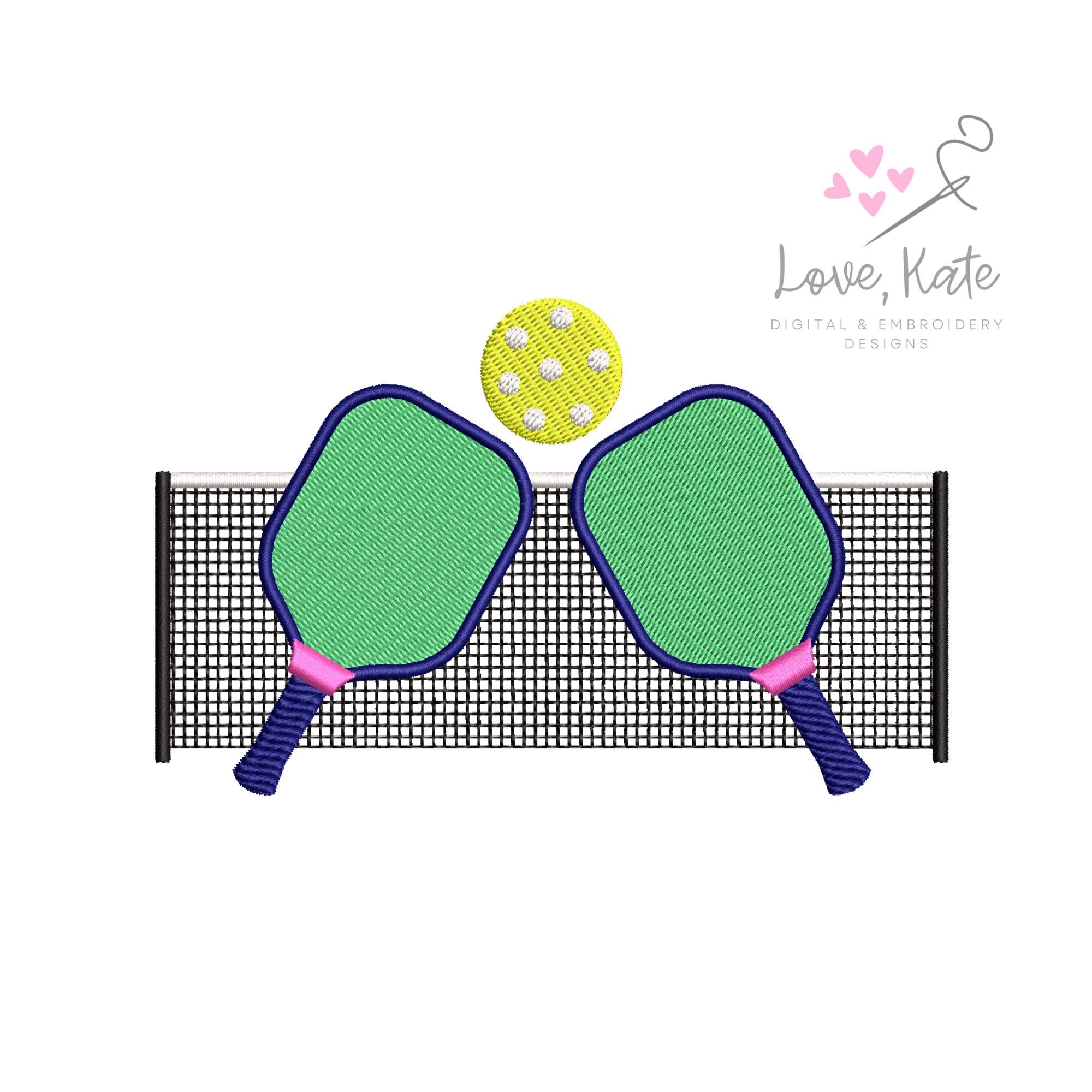 Pickleball Paddles + Net Embroidery Design (2 Styles, 3 Sizes)