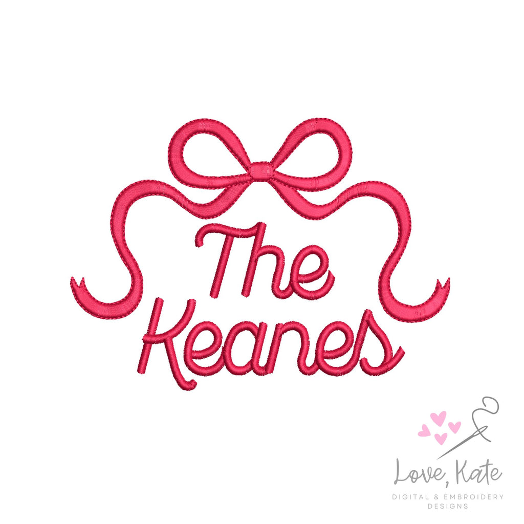 Bow Monogram & Name Toppers Set (Satin Stitch) - 6 Sizes Each