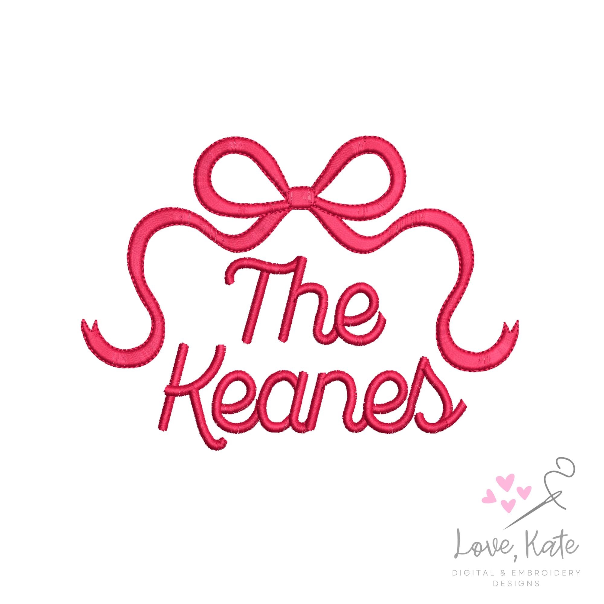 Bow Monogram & Name Toppers Set (Satin Stitch) - 6 Sizes Each