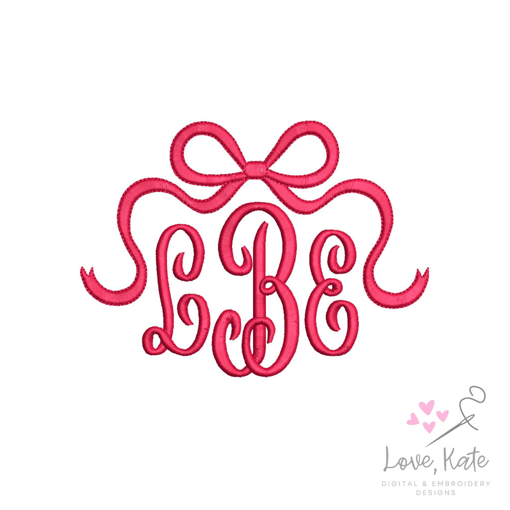 Bow Monogram & Name Toppers Set (Satin Stitch) - 6 Sizes Each