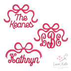 Bow Monogram & Name Toppers Set (Satin Stitch) - 6 Sizes Each